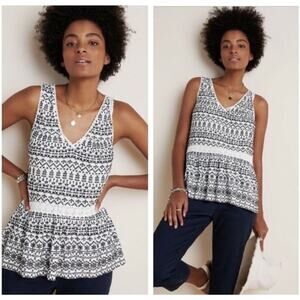 Maeve Anthropologie Cammie Embroidered Eyelet Peplum Tank Top Size M